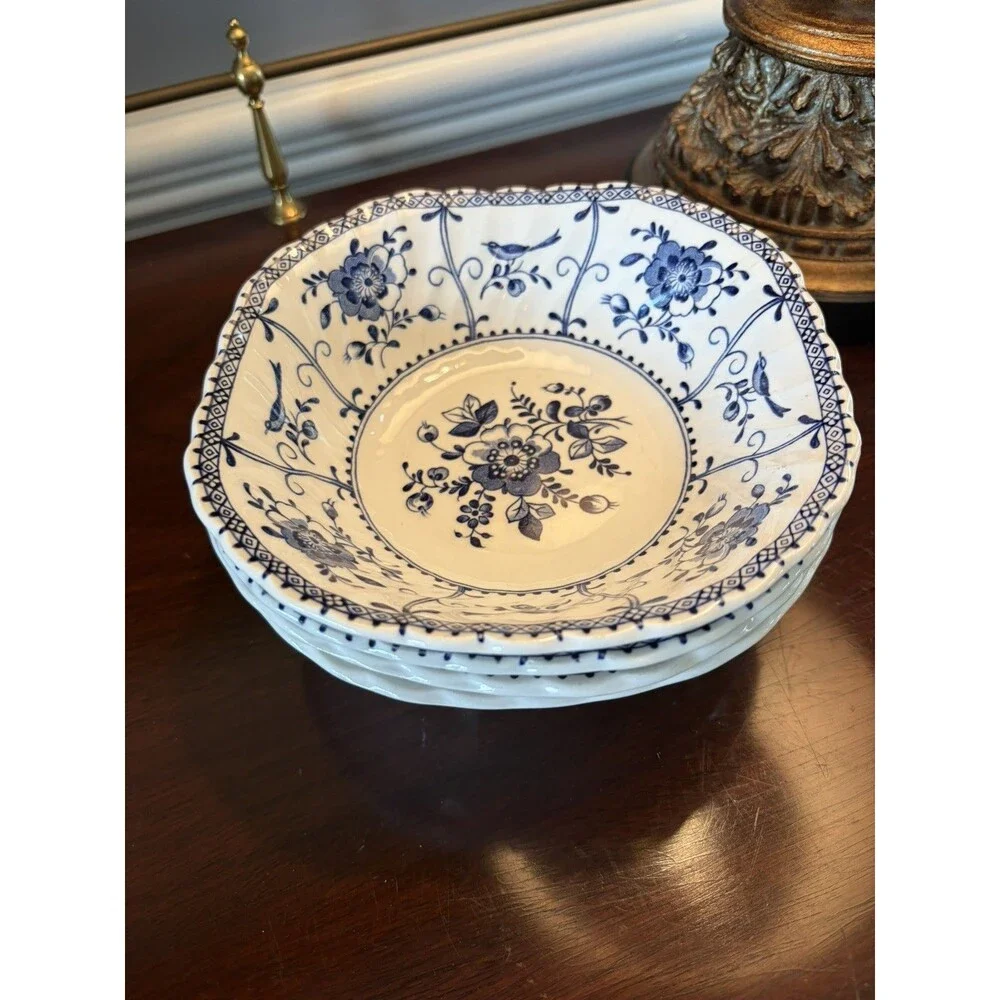 Indies Blue Johnson Brothers Cereal Bowls Lot of Four Square Cereal Bowls